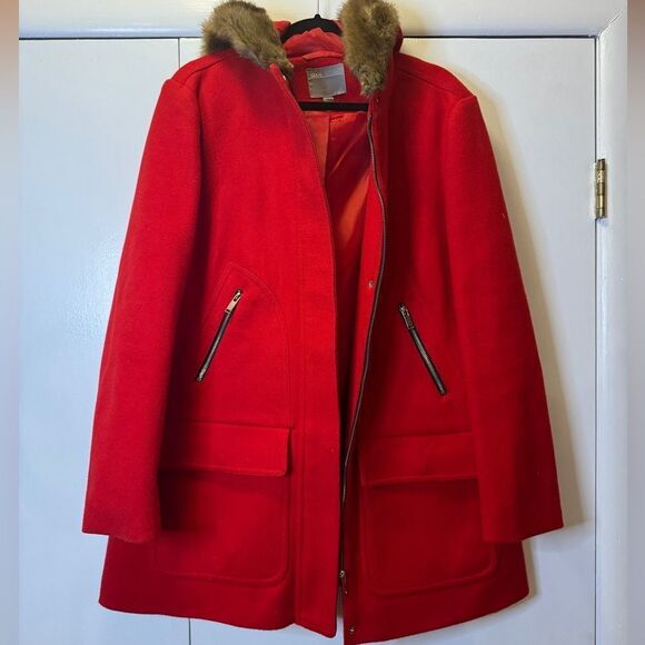 ASOS Hooded Chateau Parka Red Women’s Size 12 - Picture 3 of 5
